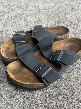 Birkenstock Arizona Soft Footbed Sandals Gray Leather Shoes Size 37 EU Womens 6
